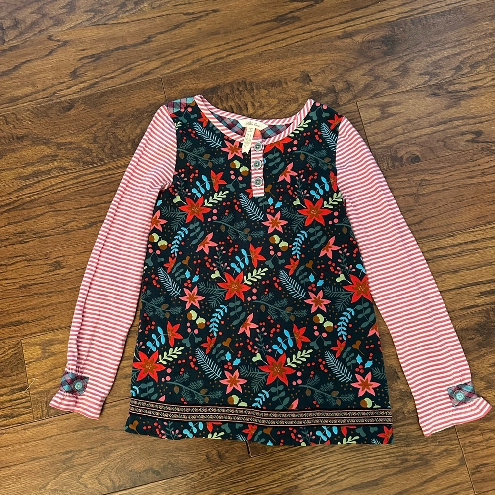 Matilda Jane Black Floral and Red Striped Long Sleeve Tee